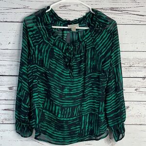 LOFT Green and Black Patterned Blouse